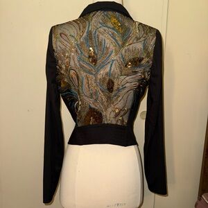 Love culture mesh net back sequin peacock feather Embroidered Black Jacket sm